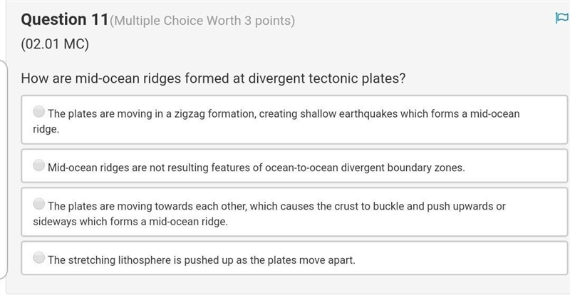 HELP!! How are mid-ocean ridges formed at divergent tectonic plates?​-example-1