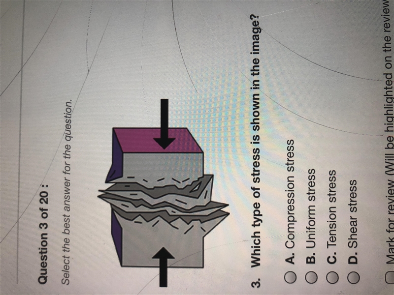 Which type of stress is shown in the image help earth science-example-1