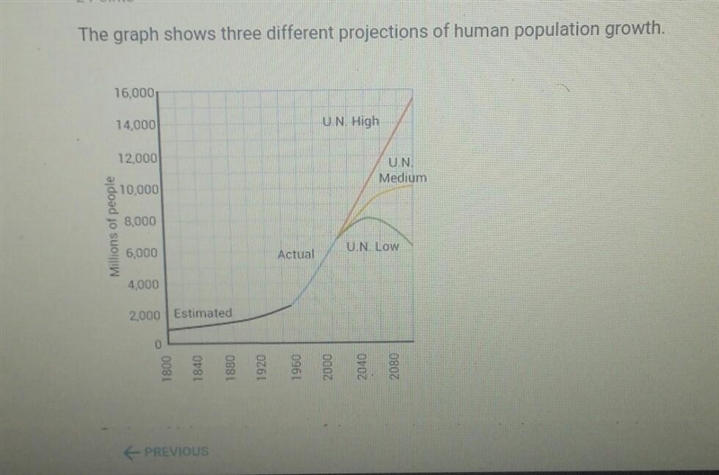 During which year does one one of the projections show the human population reaching-example-1