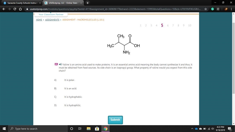 Valine is an amino acid used to make proteins. It is an essential amino acid meaning-example-1