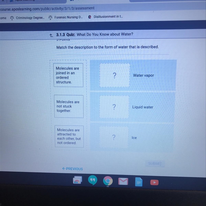 Match the description to the form of water that is described-example-1