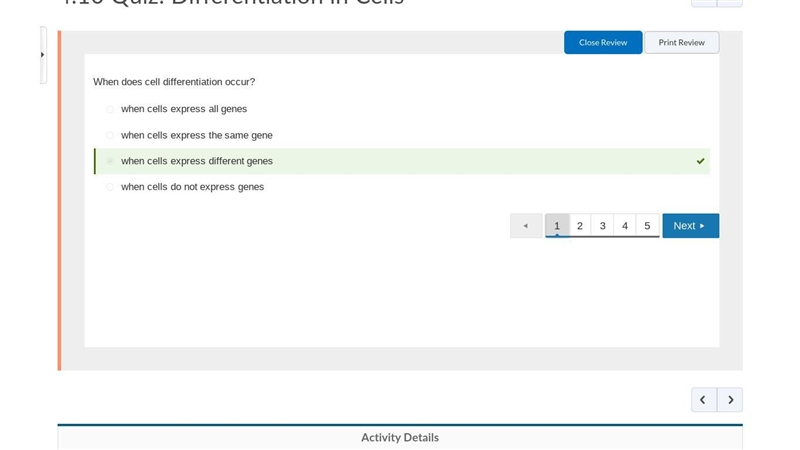 When does cell differentiation occur? Question 1 options: when cells express the same-example-1