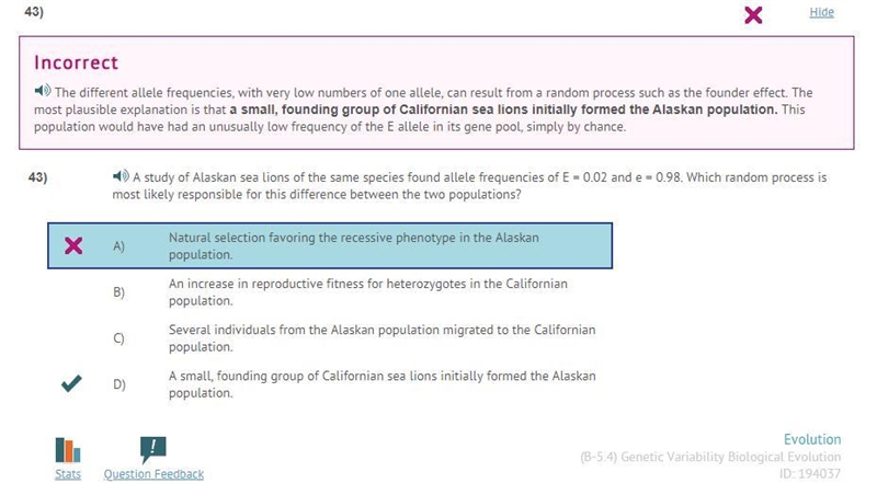 A study of Alaskan sea lions of the same species found allele frequencies of E = 0.02 and-example-1