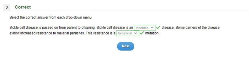 Select the correct answer from each drop-down menu. Sickle cell disease is passed-example-1