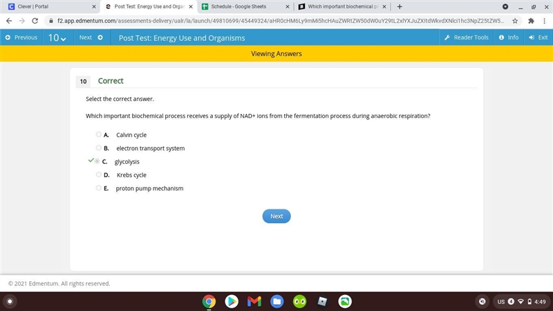 Which important biochemical process receives a supply of NAD+ ions from the fermentation-example-1