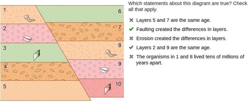 Rock layer diagram. 5 layers on each side of a fault. Layers 1 to 5, top to bottom-example-1