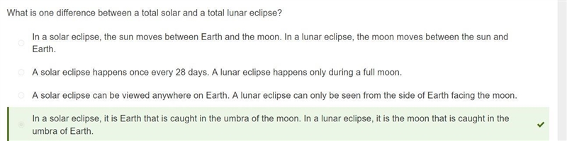 In which position are the earth, moon, and sun during a new moon? A. Moon is between-example-2