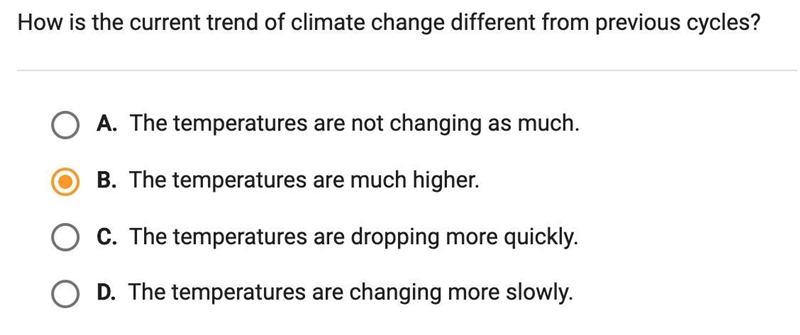 How is the current trend of climate change different from previous cycles?-example-1