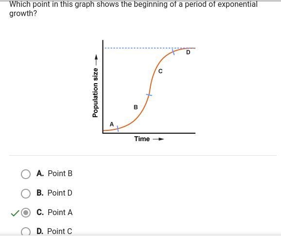 Which point in this graph shows the beginning of a period of exponential growth-example-1