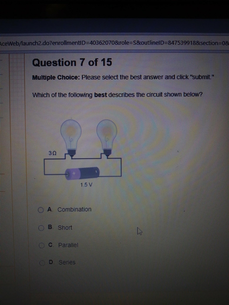 Which of the following best describes the circuit shown below? O A. Open B. Series-example-1