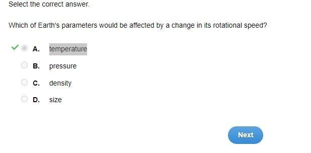 Which of Earth's parameters would be affected by a change in its rotational speed-example-1