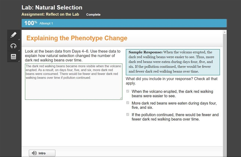 Look at the bean data from Days 4–6. Use these data to explain how natural selection-example-1