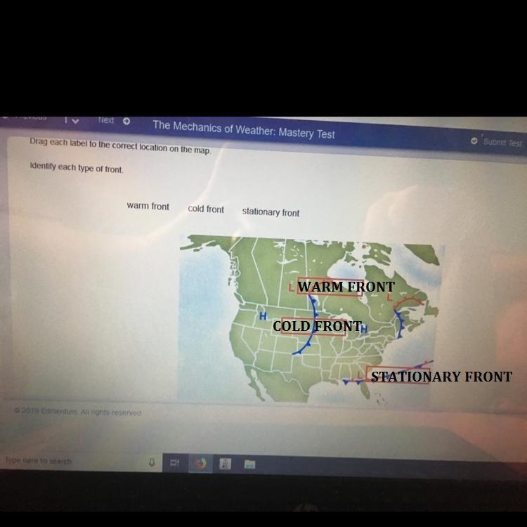 Drag each label to the correct location on the map identify each type of front-example-1