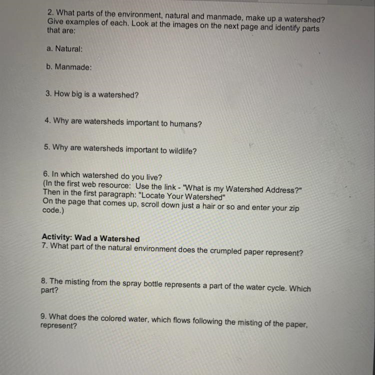 2. What parts of the environment, natural and manmade, make up a watershed? Give examples-example-1