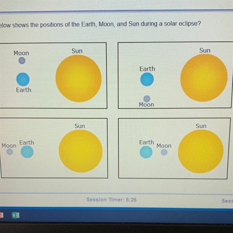 PLEASE HELP ASAP!! Which of the images above shows the positions of the earth, moon-example-1