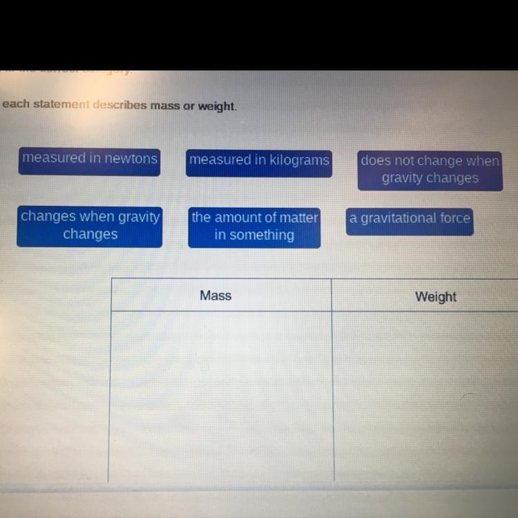 Drag each label to the correct category. Decide whether each statement describes mass-example-1