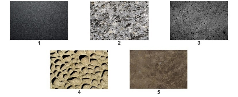 Look at the images of different rocks. Which rocks have a fine-grained texture? Check-example-1