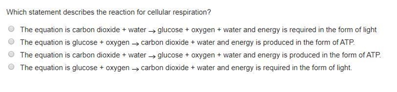 PLEASE HELP! which statement describes the reaction for cellular respiration-example-1