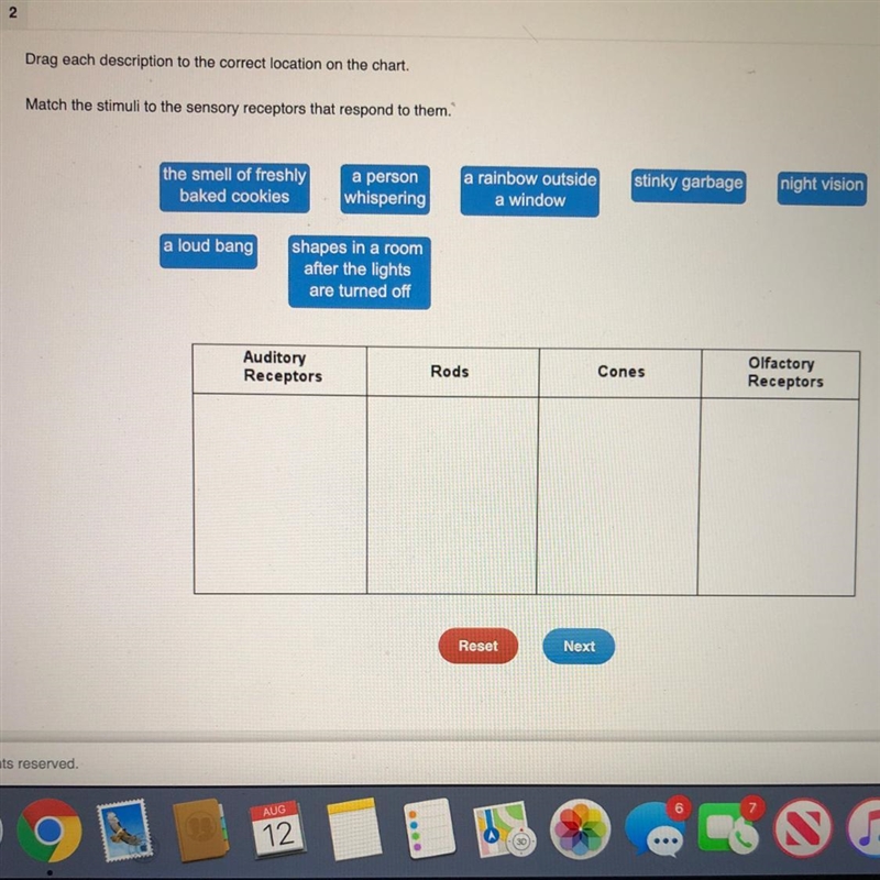 Match the stimuli to the sensory auditory receptors that respond to them-example-1