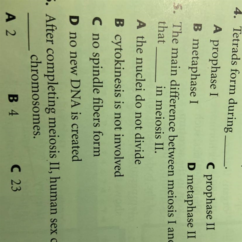 5. The main difference between meiosis II is that ___ in meiosis II A.the nuclei do-example-1