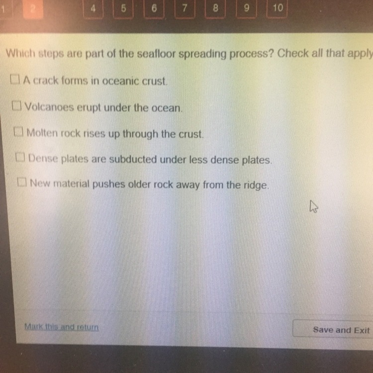 Which steps are part Of the seafloor spreading process ?check all that apply HELP-example-1