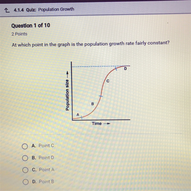 At which point in the graph is the population growth rate fairly constant?-example-1