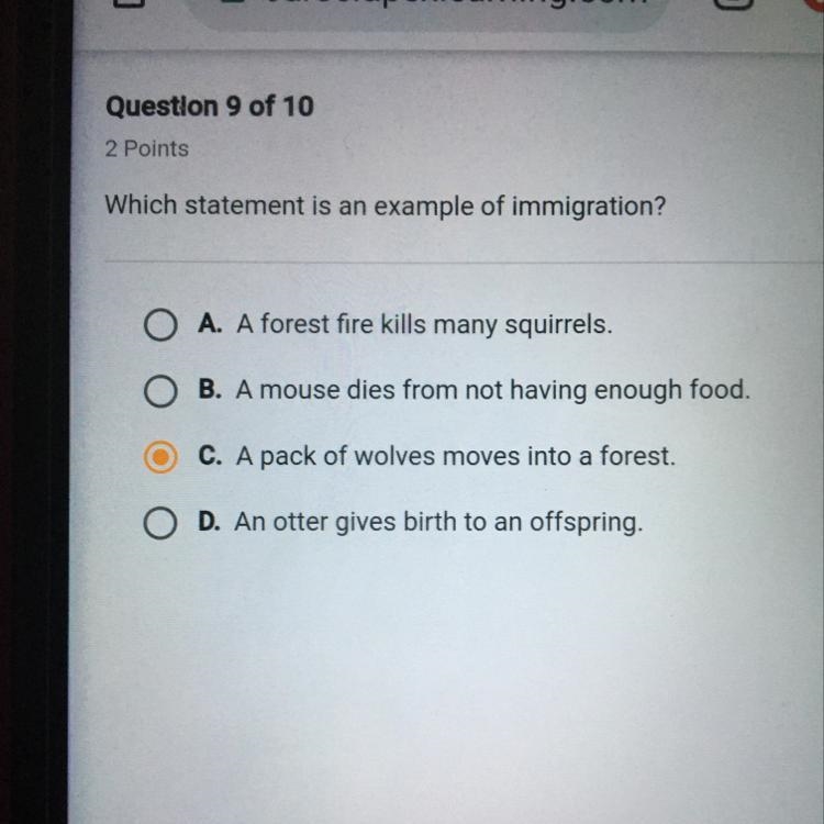 Which statement is an example of immigration?-example-1