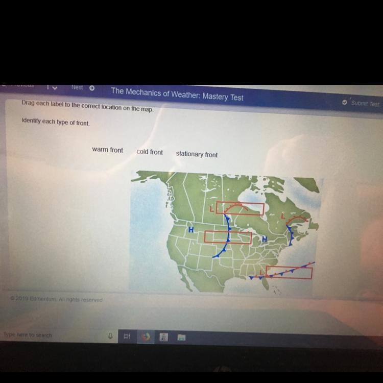 Drag each label to the correct location on the map identify each type of front-example-1