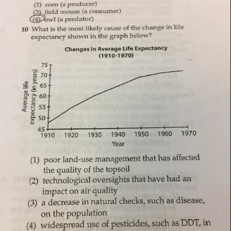 What is the most likely cause of the change in life expectancy shown in the graph-example-1