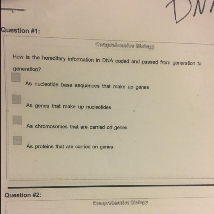 How is the hereditary information in DNA coded passed from generation to generation-example-1