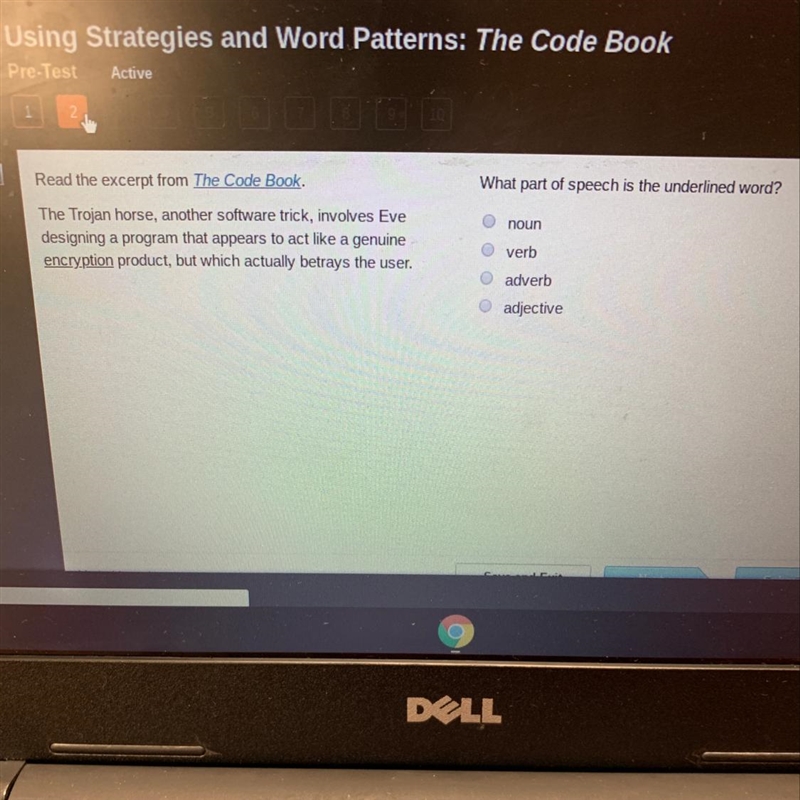 Read the excerpt from The code book. What part of speech is the underlined word?-example-1