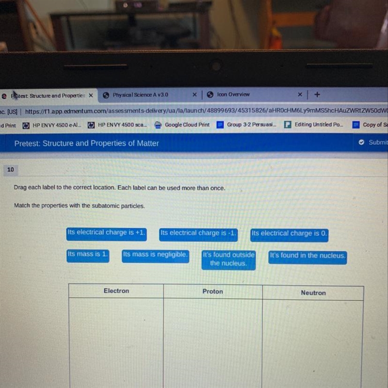 Match the properties with the subatomic particles.-example-1