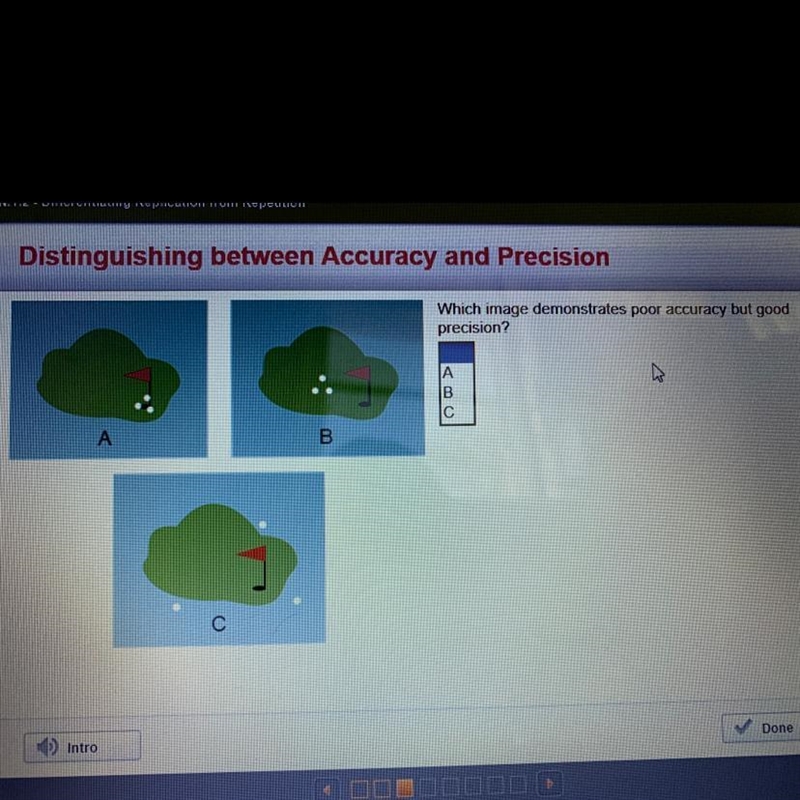 Which image demonstrates poor accuracy but good precision-example-1