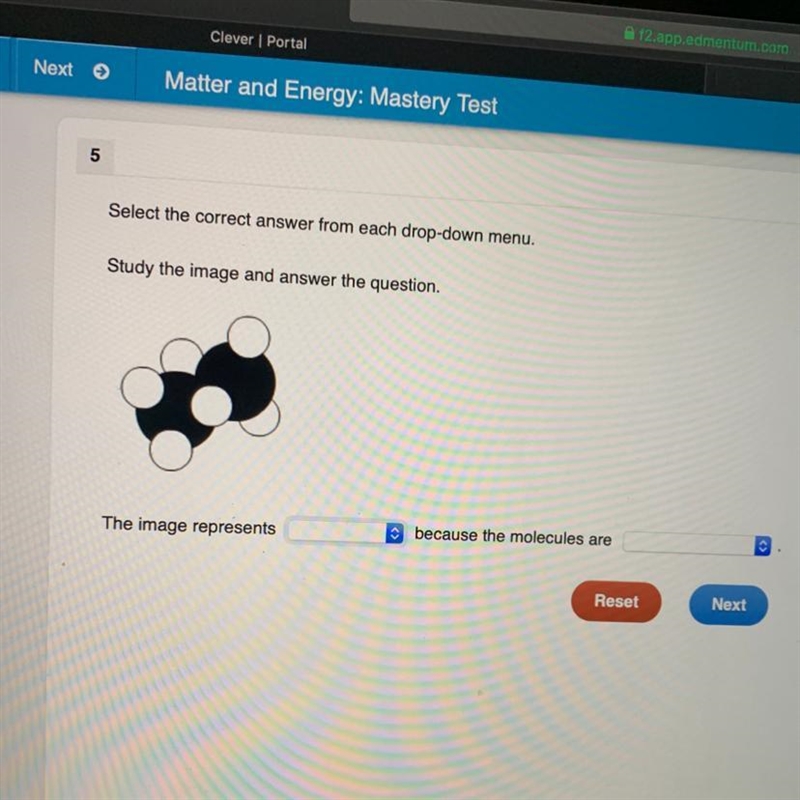 PLEASE HELP ASAPPP ! box one choices: •a compound •a mixture •an element box two choices-example-1