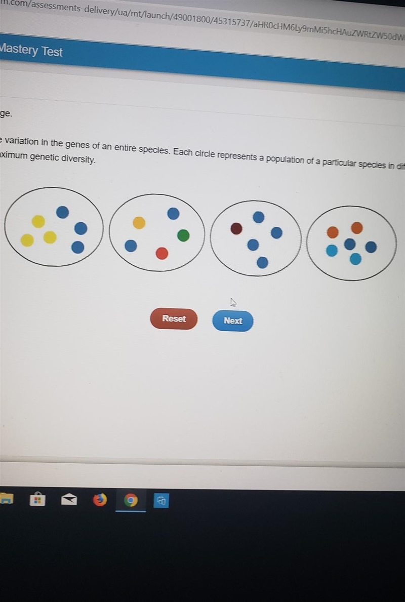 Genetic diversity is the variation in the genes of an entire species. Each circle-example-1