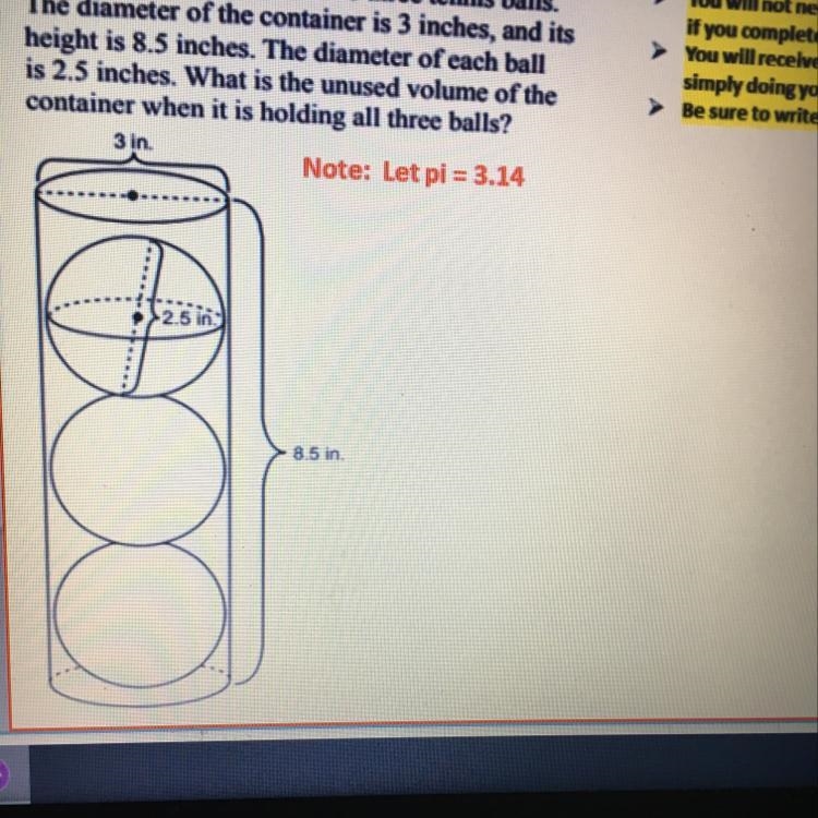 A cylindrical container holds three tennis balls. The diameter of the container is-example-1