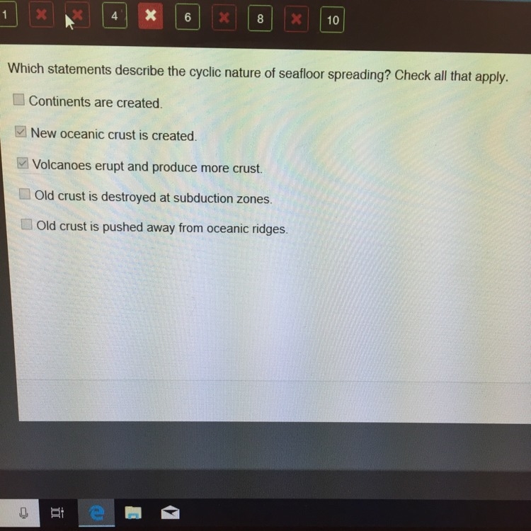 Which steps are part Of the seafloor spreading process ?check all that apply HELP-example-1