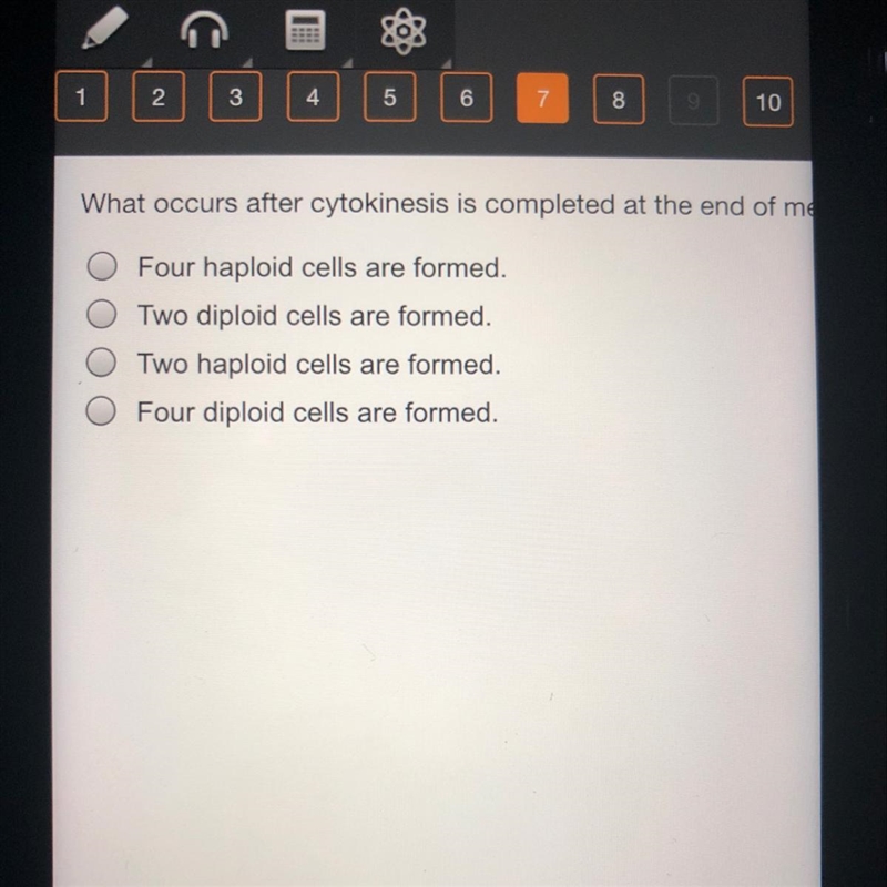 HELP ASAP PLEASE What occurs after cytokinesis is completed at the end of meiosis-example-1