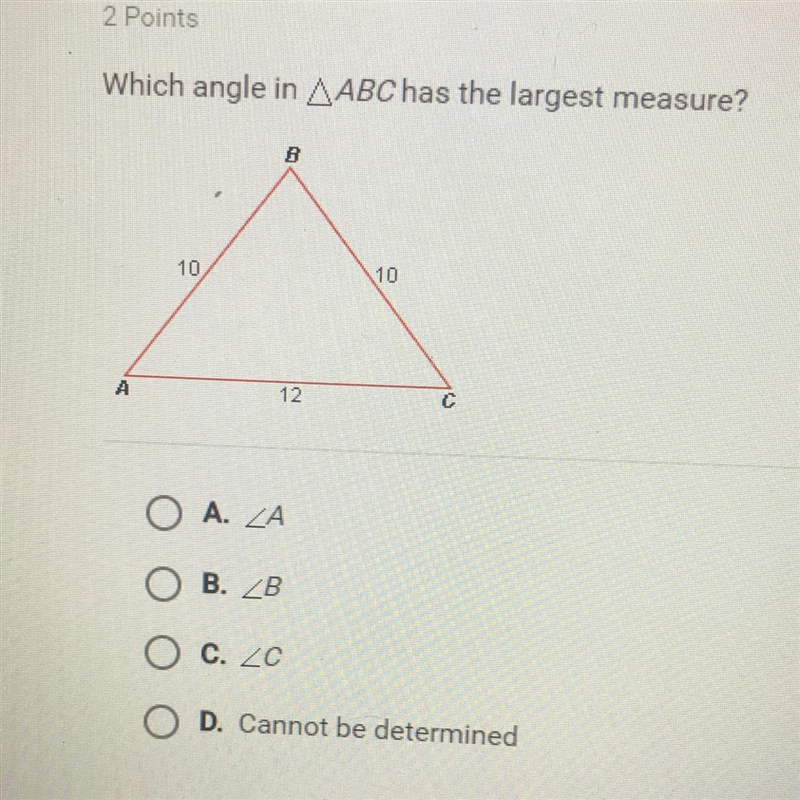 Which angle in AABC has the largest measure?-example-1