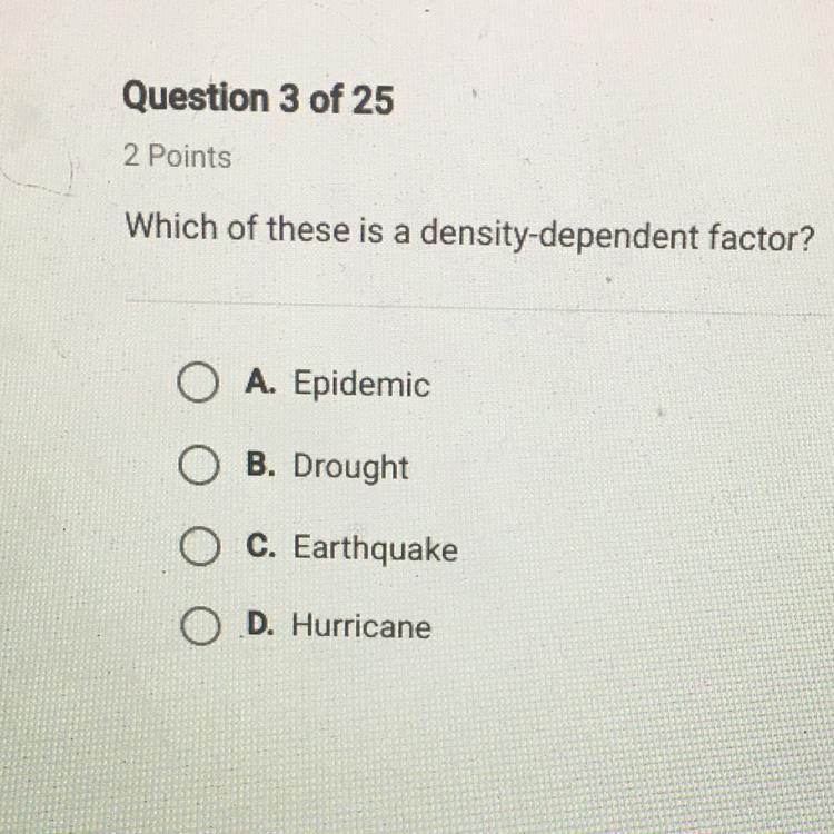 Which of these is a density-dependent factor-example-1