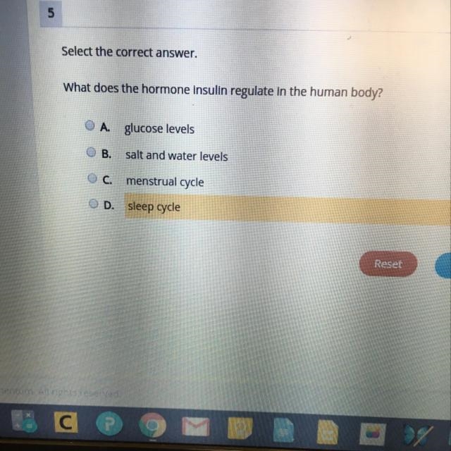 Select the correct answer, What does the hormone insulin regulate in the human body-example-1