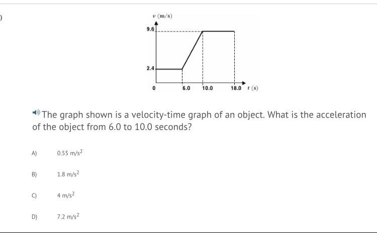 The graph shown is a velocity-time graph of an object. What is the acceleration of-example-1