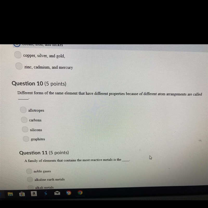 Question 10 (5 points) Different forms of the same element that have different properties-example-1