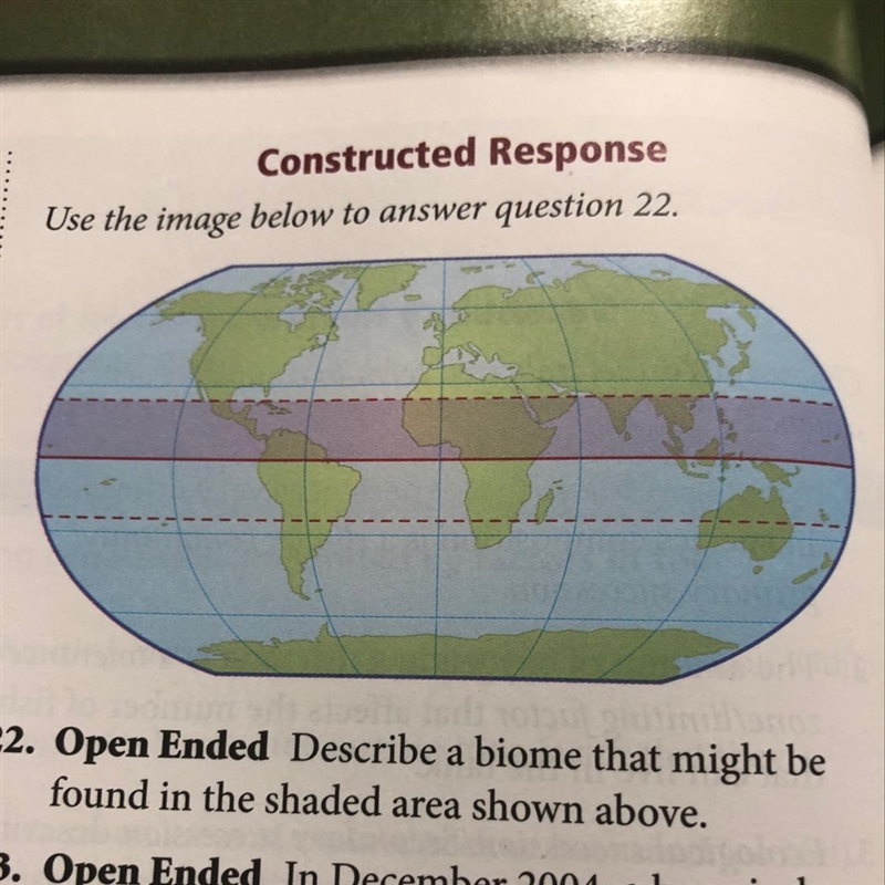 Describe a biome that might be found in the shaded area shown above-example-1