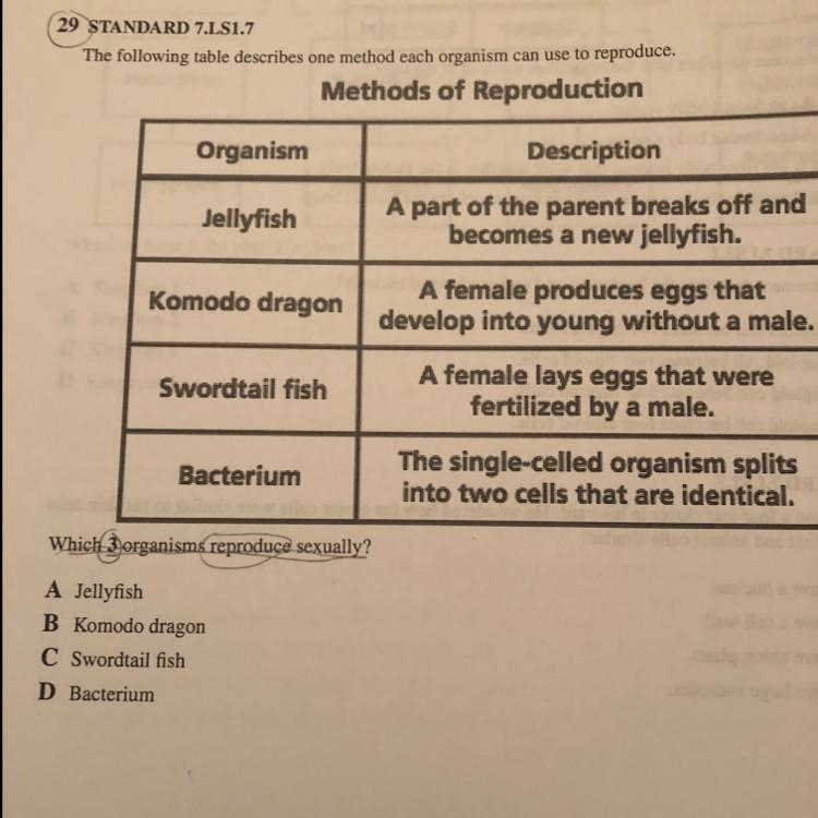 Which 3 organisms reproduce sexually-example-1