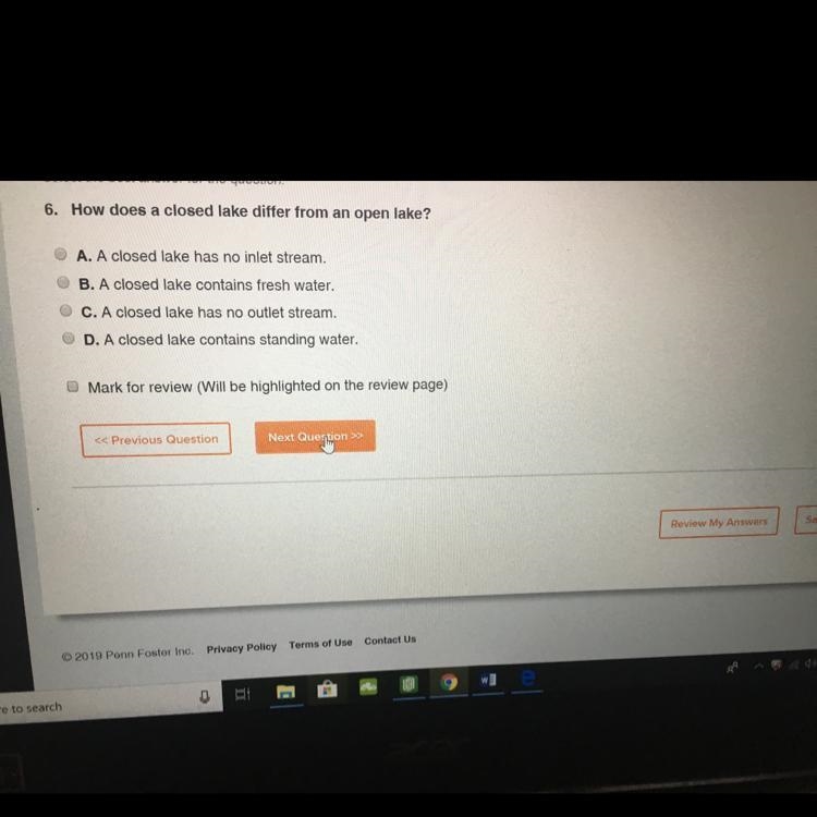 How does a closed lake differ from an open lake? please and thanks!-example-1