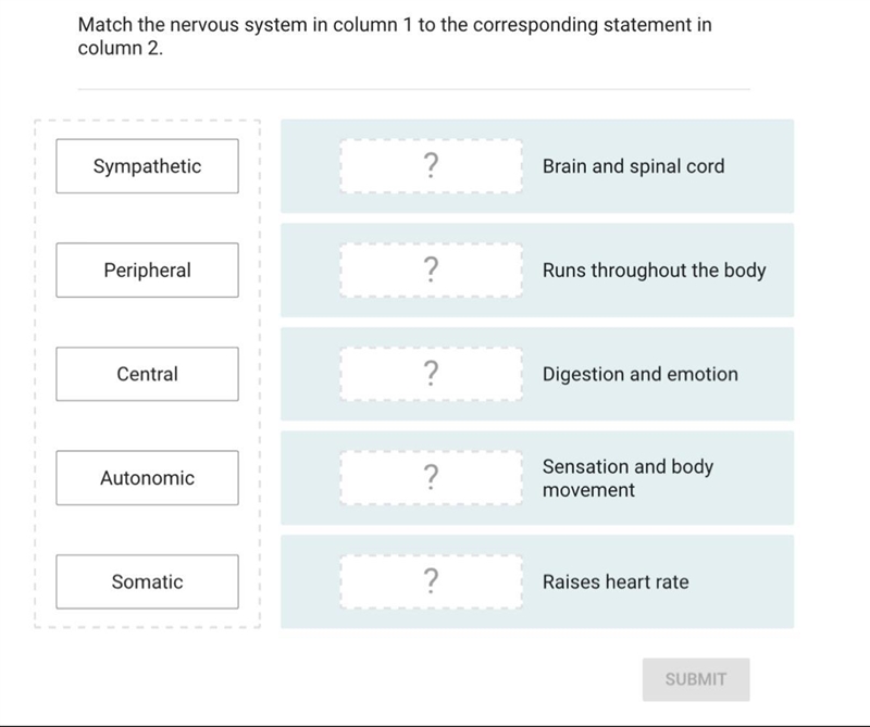 Match the nervous system in column 1 to the corresponding statement in column 2-example-1