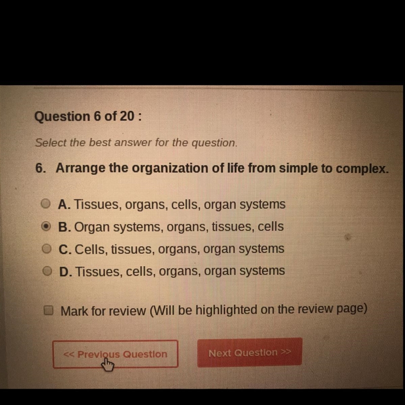 Arrange the organization of life from simple to complex ?-example-1