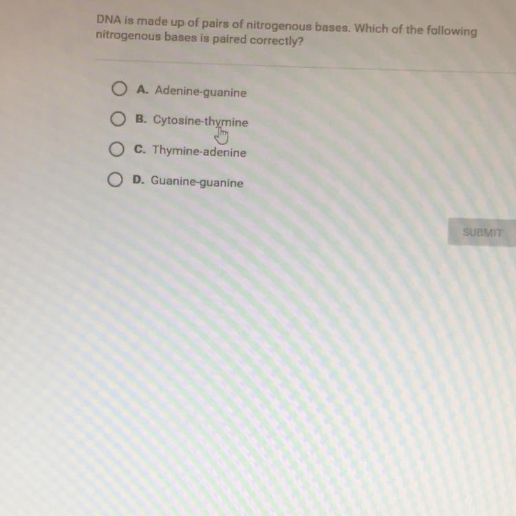 DNA is made up of pairs of nitrogenous bases. Which of the following nitrogenous bases-example-1