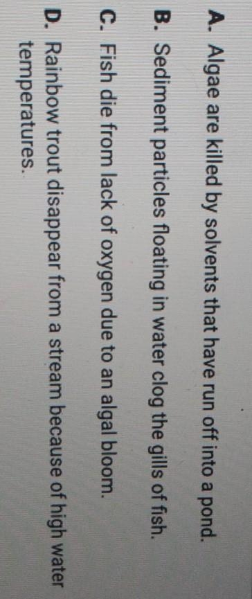 Which of these events is a likely result of thermal water pollution​-example-1